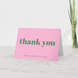 Modern Bold Pink Green Personalized Bat Mitzvah Thank You Card