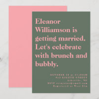 Modern Bold Pink Green Typography Bridal Brunch