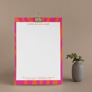 Modern Bold Pink & Orange Abstract Monogram Custom Letterhead