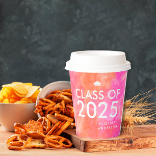 Modern Bold Pink Orange Graduation Party Paper Cups