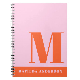 Modern bold pink orange Monogram custom Notebook