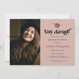 Modern Bold Pink Photo Graduation Party  Invitatio Invitation