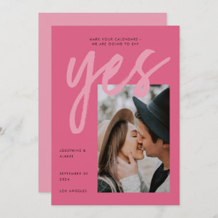 Modern Bold Pink Rose Big Script Photo Wedding Save The Date