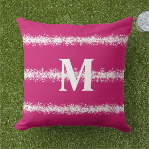 modern Bold Pink White Splatter Stripes Pattern Cushion