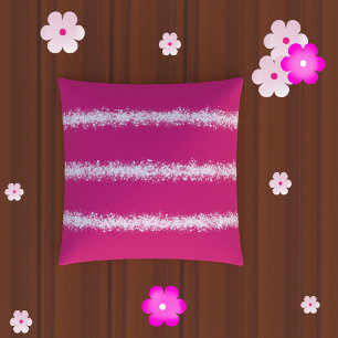 modern Bold Pink White Splatter Stripes Pattern Cushion