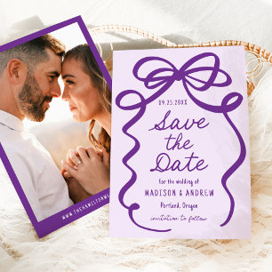 Modern Bold Purple Bow Photo Wedding Save The Date