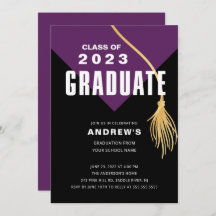 Modern Bold Purple Cap Graduation Invitation