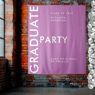 Modern Bold Purple Personalise Graduation Backdrop Tapestry