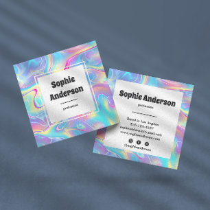 Modern Bold Rainbow Holographic  Square Business Card