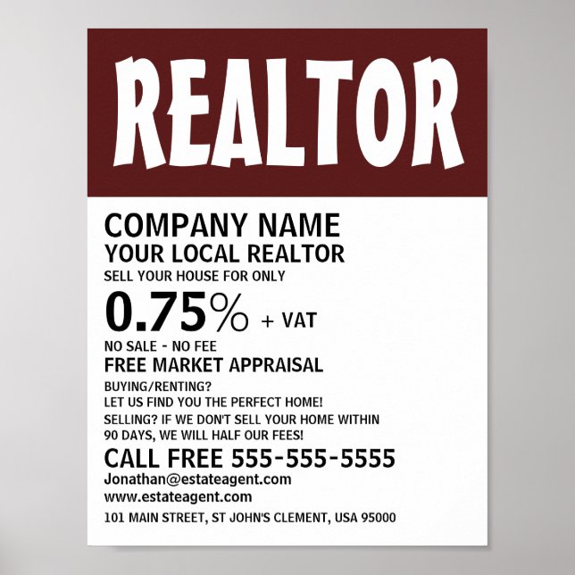 Modern Bold, Realtor, Estate Agent Advertising Poster (Front)