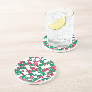 Modern Bold Red and Green Christmas Mondrian Coaster