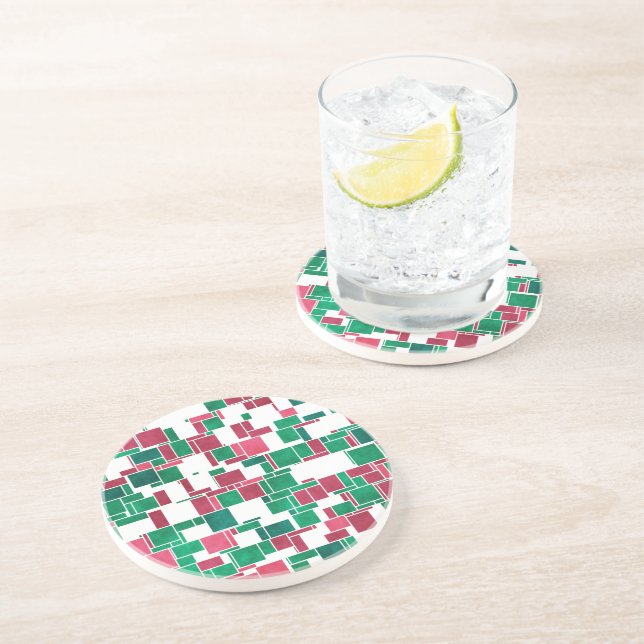 Modern Bold Red and Green Christmas Mondrian Coaster (Side)
