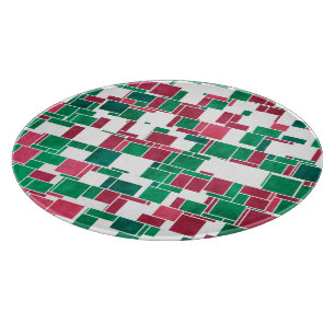 Modern Bold Red and Green Christmas Mondrian Cutting Board