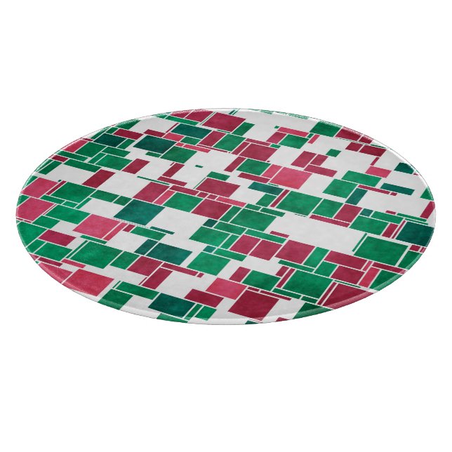 Modern Bold Red and Green Christmas Mondrian Cutting Board (Corner)