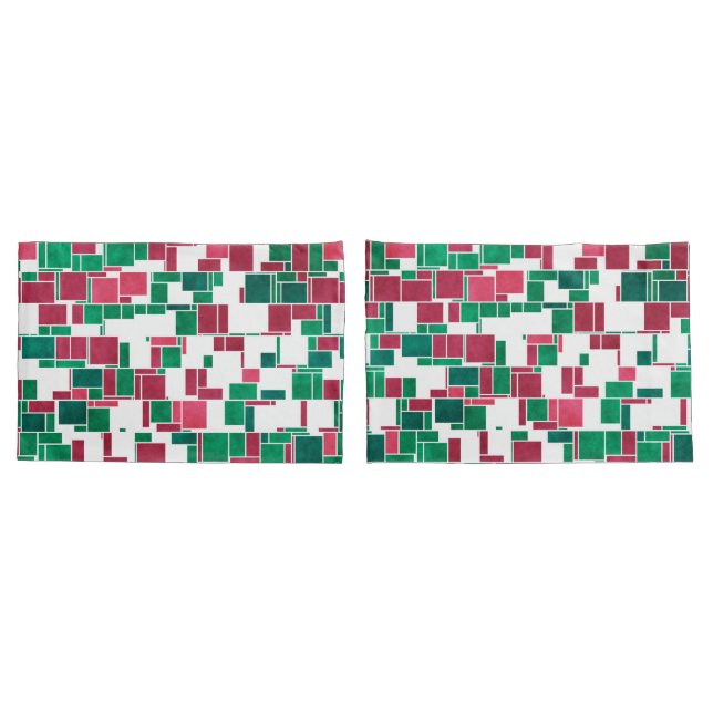 Modern Bold Red and Green Christmas Mondrian Pillowcase (Back-Set)