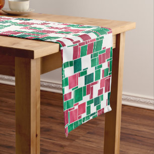 Modern Bold Red and Green Christmas Mondrian Short Table Runner