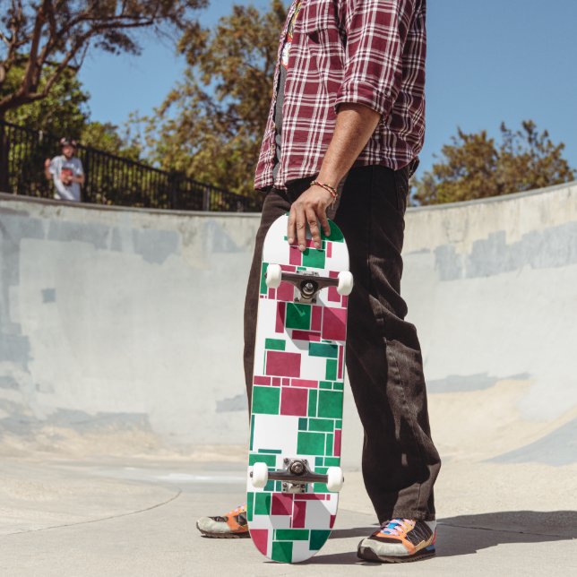 Modern Bold Red and Green Christmas Mondrian Skateboard (Outdoor 2)