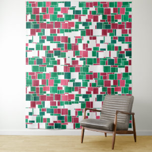 Modern Bold Red and Green Christmas Mondrian Tapestry
