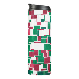 Modern Bold Red and Green Christmas Mondrian Thermal Tumbler