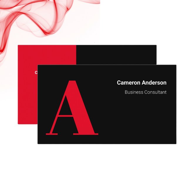 Modern Bold Red Black White Minimal Professional Business Card (bold monogram initial design)