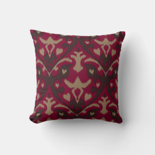 Modern bold red brown ikat tribal pattern cushion