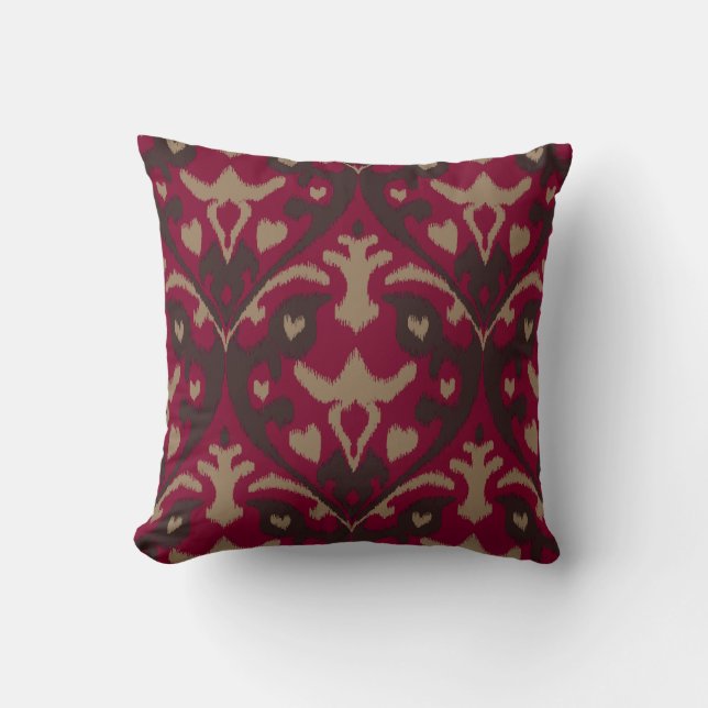 Modern bold red brown ikat tribal pattern cushion (Front)
