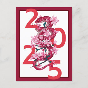 Modern Bold Red Chinese New Year 2025 Lunar Snake Postcard