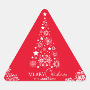 Modern Bold Red Christmas Tree Triangle Sticker