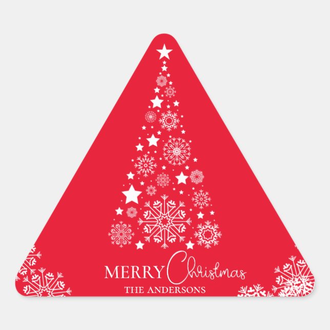 Modern Bold Red Christmas Tree  Triangle Sticker (Front)