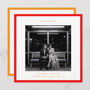 Modern Bold Red Frame Typography Wedding Save Date Invitation
