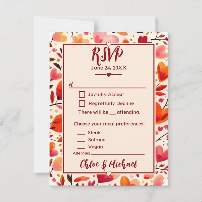 Modern Bold Red Heartfelt Blooms RSVP Card (Front)