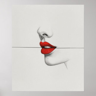 Modern Bold Red Lips minimalist line art Poster