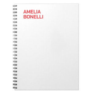 Modern Bold Red Name Minimalist Professional Notebook