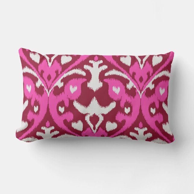 Modern bold red pink girly ikat tribal pattern lumbar cushion (Front)
