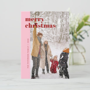 Modern Bold Red & Pink Merry Christmas Photo Holiday Card