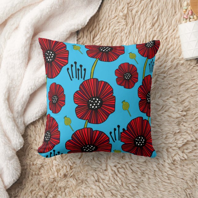 Modern Bold Red Poppy  Cushion (Blanket)