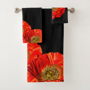 Modern Bold Red Poppy Flowers Bath Towel Set