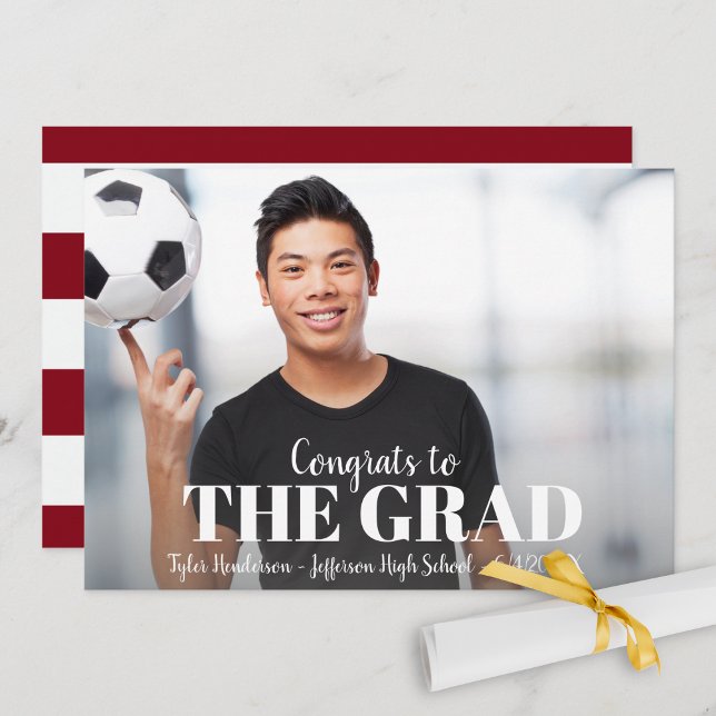 Modern Bold Red Stripe Graduation Photo Party Invitation (Creator Uploaded)