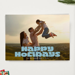 MODERN Bold Retro Blue Typography Photo HAPPY Holiday Card