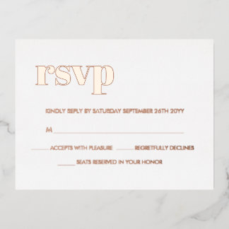 Modern Bold Retro Lettering REAL Rose Gold RSVP Foil Invitation Postcard