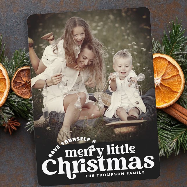 Modern Bold Retro Merry Christmas Family Photo Holiday Card (Creator Uploaded)