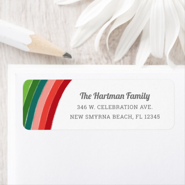 Modern Bold Retro Rainbow Stripes Return Address Label (Insitu)