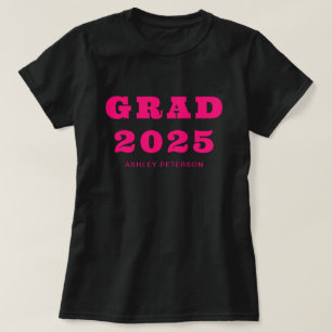 Modern Bold Retro Typography Hot Pink Graduation T-Shirt