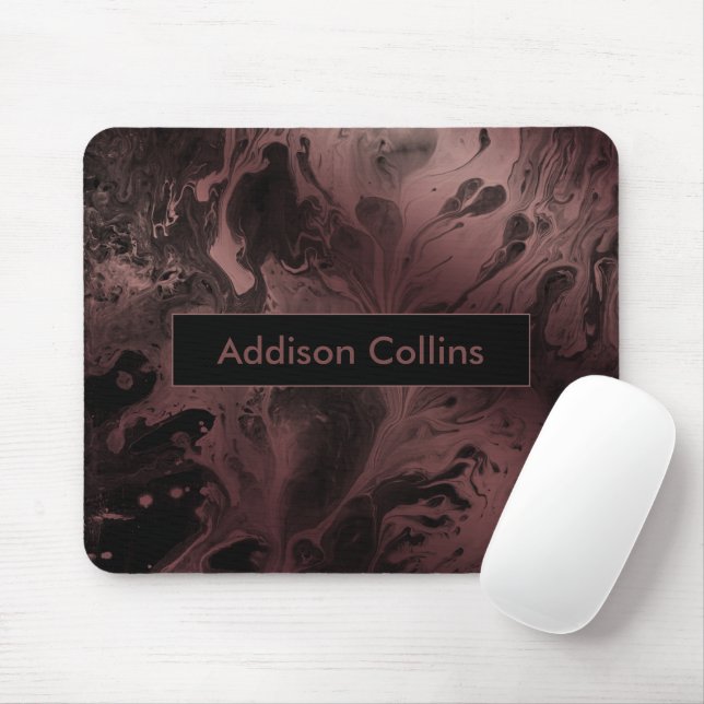 Modern Bold Rose Gold & Black Marbled Name Mouse Pad (With Mouse)