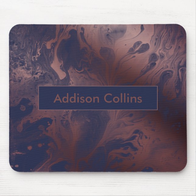Modern Bold Rose Gold & Navy Blue Marbled Name Mouse Pad (Front)