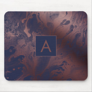 Modern Bold Rose Gold & Navy Marble Monogram Mouse Pad