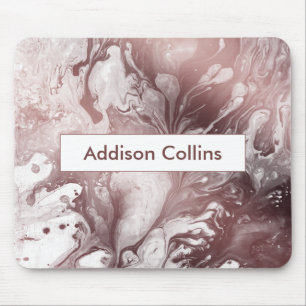 Modern Bold Rose Gold & White Marbled Name Mouse Pad