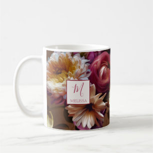 Modern Bold Rustic Floral Monogram Gift Coffee Mug