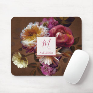 Modern Bold Rustic Floral Monogram Gift Mouse Pad