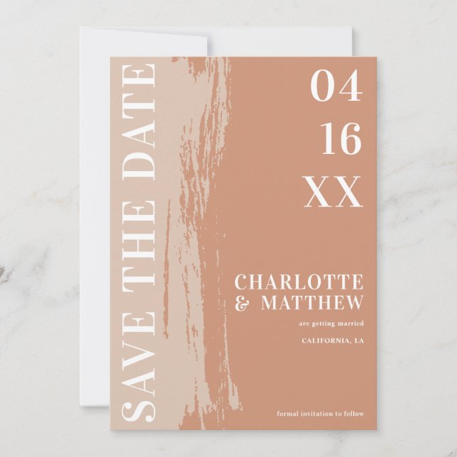 Modern bold save the date terracotta earth wedding (Front)